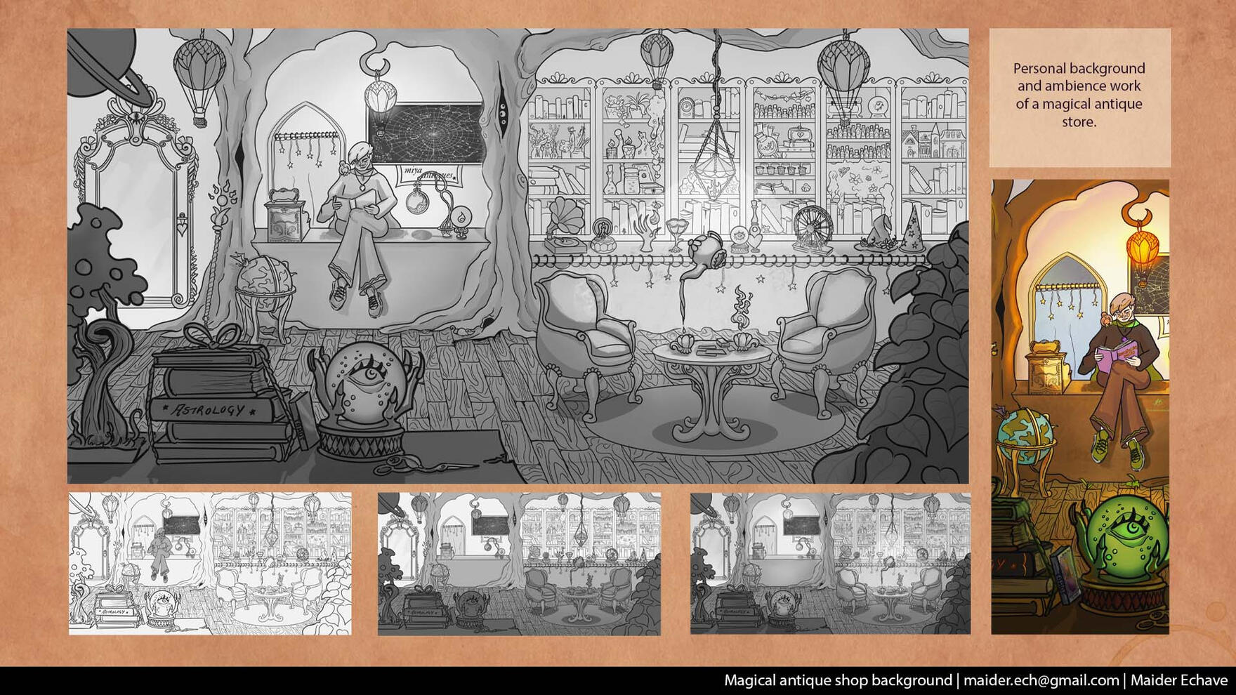 Personal background work and ambience of a magical antique store.