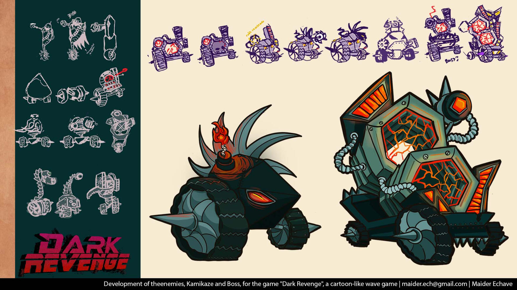 development of the enemies, Kamikaze and Boss, for the game "Dark Revenge", a cartoon-like wave game